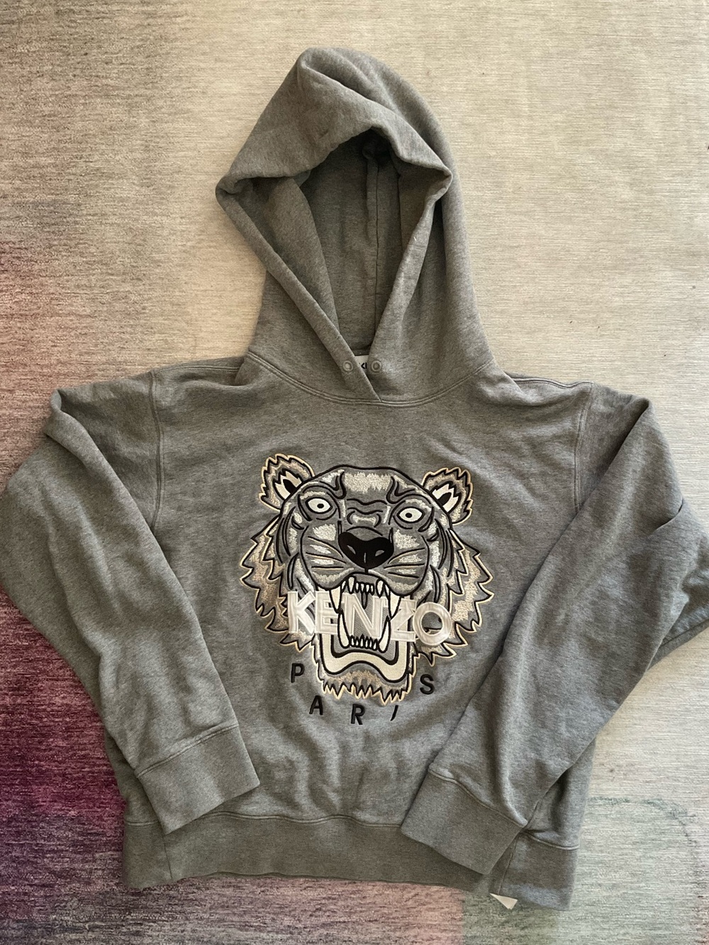 Kenzo Gray Pullover Embroidered Tiger Hoodie